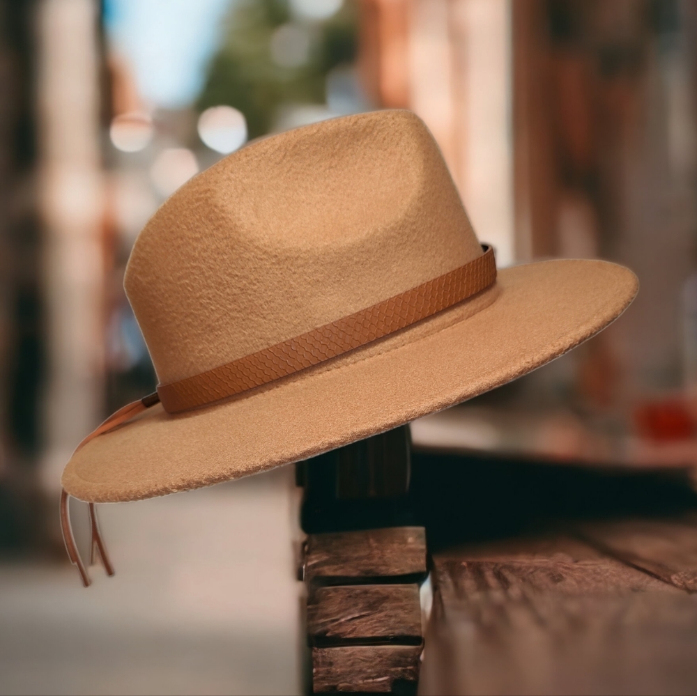 Unisex Felt Wide Brim Fedora Hat - Picture 2 of 9
